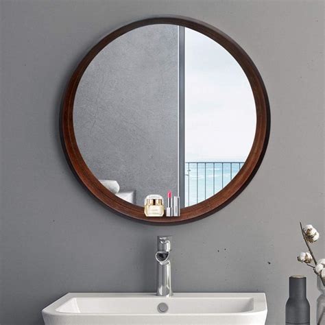 Bathroom Mirror Solid Wood Round Vanity Mirror Bathroom Simple With Frame Mirror Oval Mirror