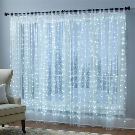 Festive Illuminated Window Sheer Curtains Fairy Lights Bedroom