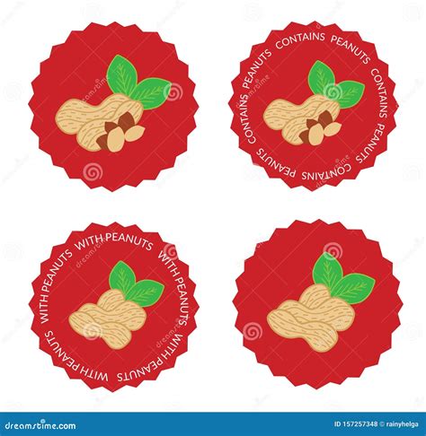 Bright Red With Peanuts Signs Contains Peanuts Isolated Badges Stock