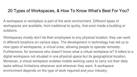 Ppt 20 Types Of Workspaces And How To Know Whats Best For You