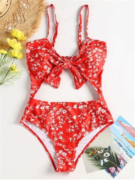 floral cut out knotted swimsuit get the comfort you want with this smooth fitting bikinis the
