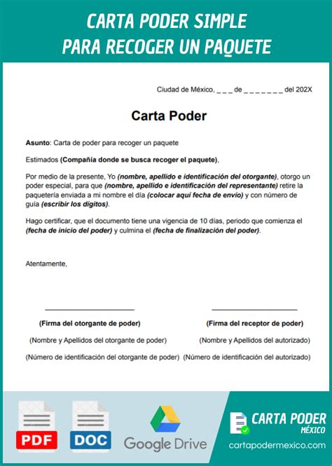 Carta Poder Simple Para Recoger Un Paquete 2024 ️