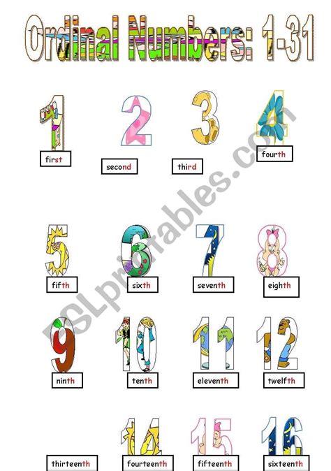 Ordinal Numbers 1 31 Printable Best Calendar Example