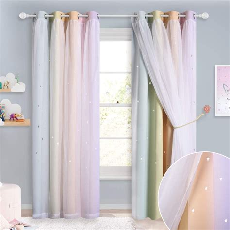Nicetown Rainbow Star Curtains For Girls Bedroom Double Layer Colorful