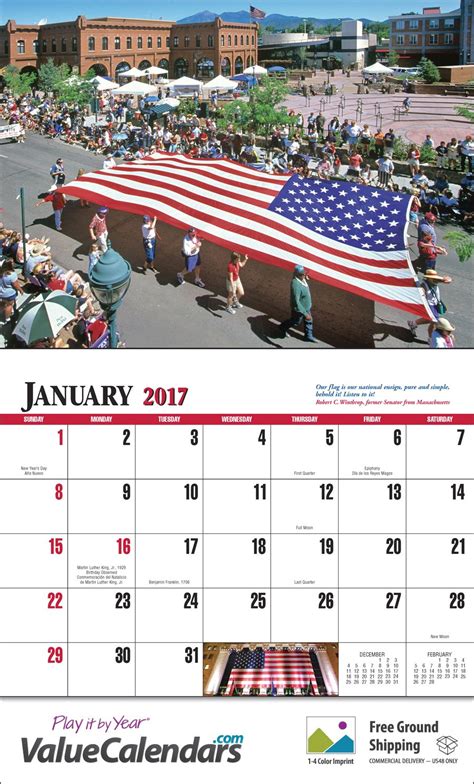 2017 Patriotic America Calendar 10 12 X 18 Imprinted Promotional
