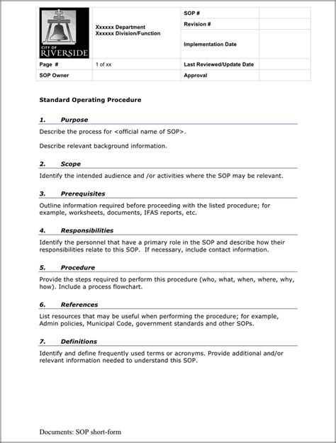 Standard Operating Procedure SOP Templates Word Excel PDF Formats