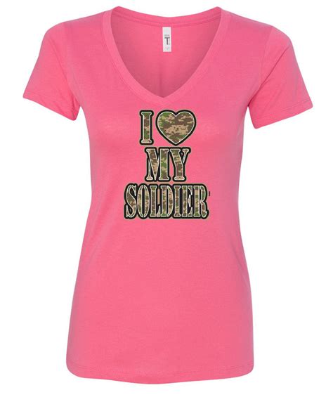 I Heart My Soldier Womens V Neck T Shirt Cute Camo Army Wife Army Mom