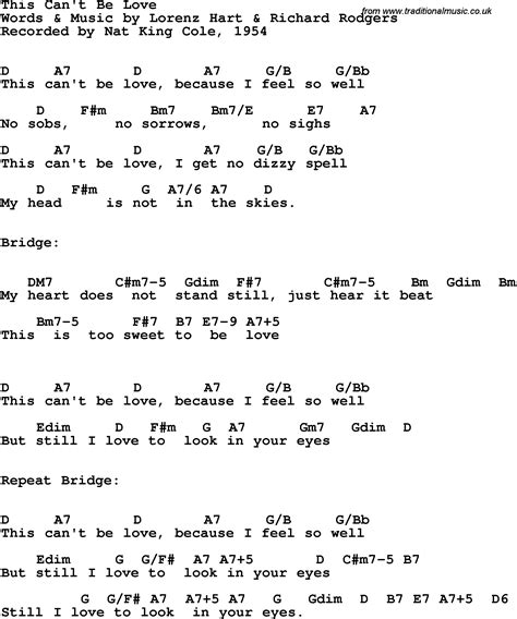 song lyrics with guitar chords for this can t be love nat king cole 1954