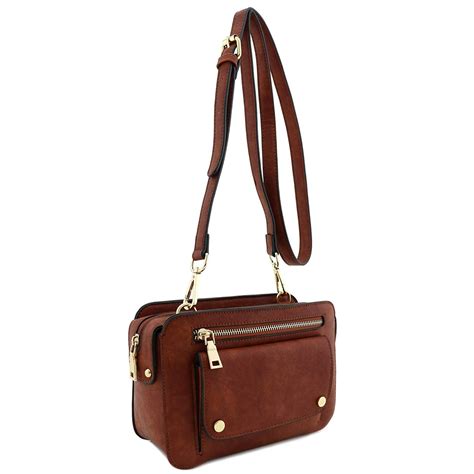 Faux Leather Square Crossbody Bag Brown Handbags Faux Leather