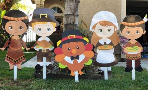 Thanksgiving Pilgrams And Indians Yard Cutout Decorations Etsy