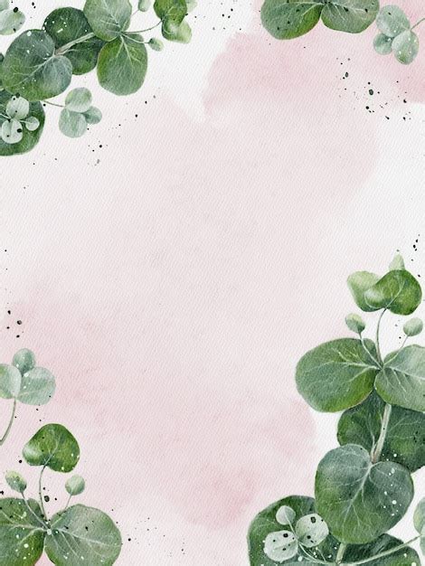 aquarellblumenkarte mit eukalyptusblättern im grün und im purpurroten rahmen dekoratives design