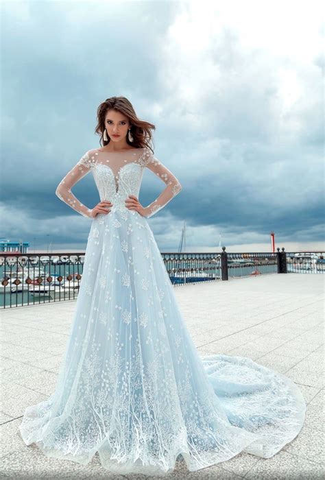 Light Blue Color Wedding Dress Soft Wedding Dress Long Etsy In 2020