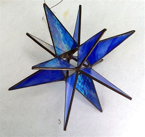 Stained Glass Med Tree Topper Iridescent Blue Glass Moravian Etsy
