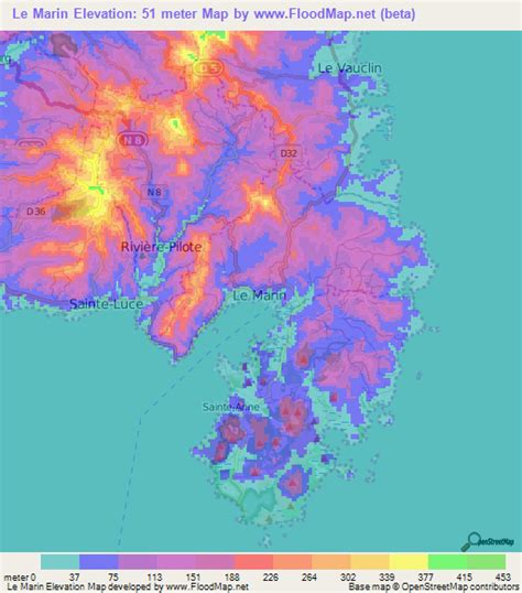 Elevation Of Le Marin Martinique Elevation Map Topography Contour