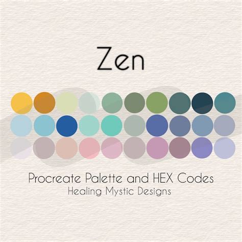Zen Procreate Palette Procreate Color Palette Hex Codes Etsy