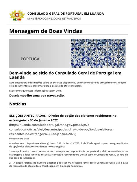Consulado Geral De Portugal Em Luanda Pdf Eleições Cônsul Representante