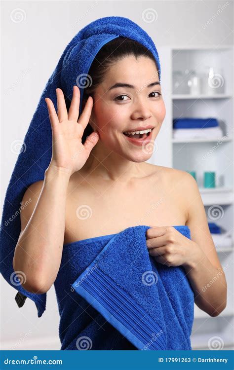 Beautiful Japanese Woman Having Fun In Bathroom Stock Photos Image