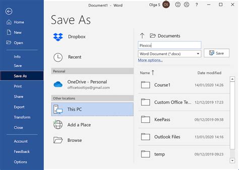 Saving Documents Microsoft Word 365