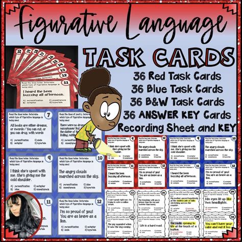 It includes the use of metaphors, similes, alliteration, anastrophe, euphemisms, hyperbole select the example of figurative language:a: Figurative Language Task Cards and ANSWER KEYS (With ...