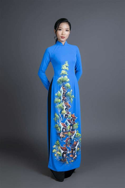 Only Sample Us Size 4 Ao Dai Vietnam Traditional Dress In Hand Paint