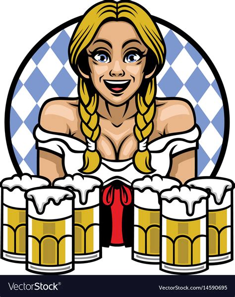 oktoberfest girl with bunch of glass of beers vector image