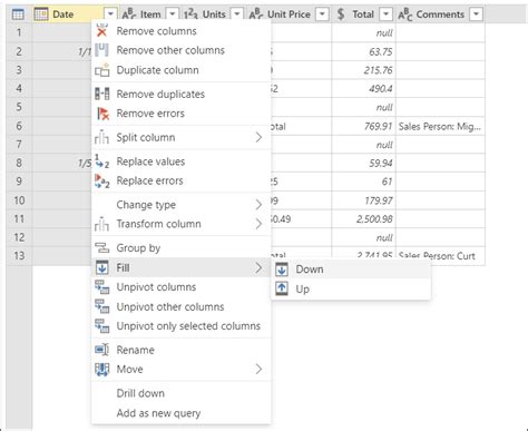 Fill Values In A Column Power Query Microsoft Learn