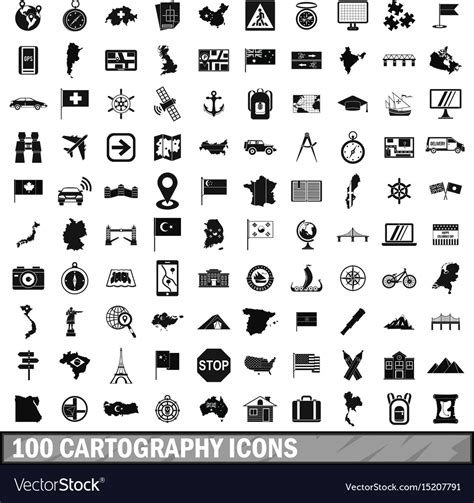 100 Cartography Icons Set Simple Style Royalty Free Vector