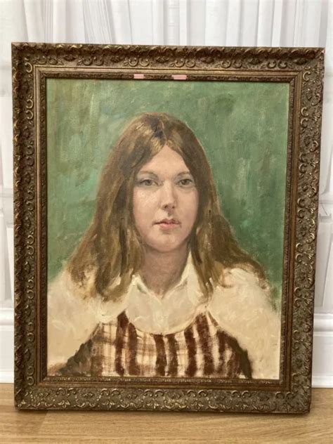 Vintage Oil Painting On Canvas Female Portrait Signed Verso Framed
