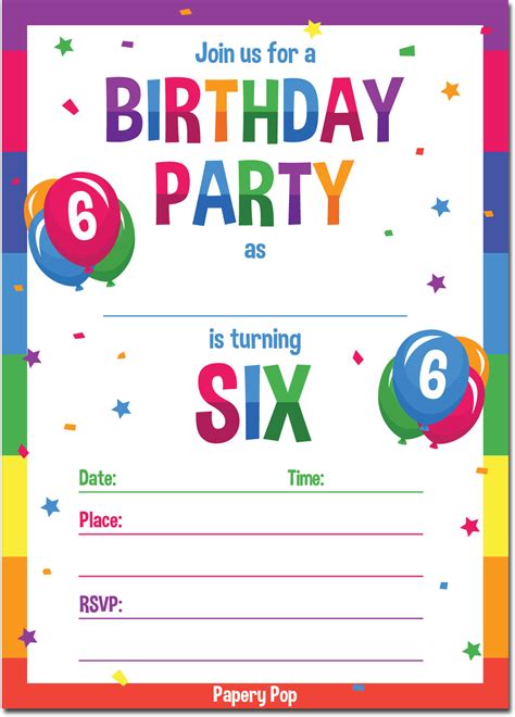 6 Year Old Birthday Party Invitations With Envelopes 15 Count Kids