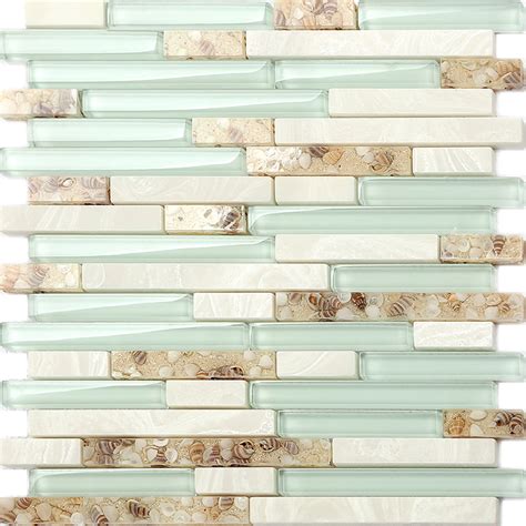 Sea Green Glass Tiles Beach House Style Backsplash White Stone And