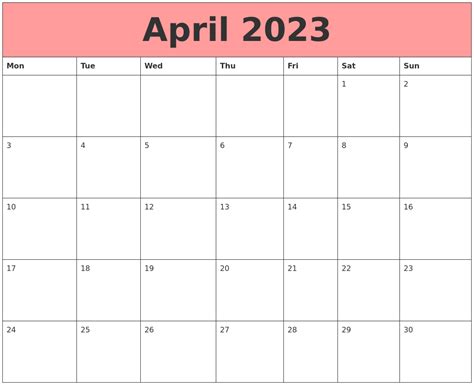 April 2023 Calendars That Work