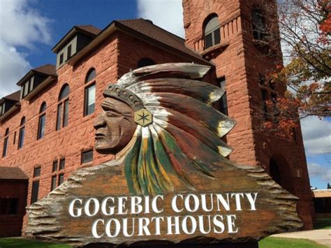Courthouse Sign Gogebic County Bessemer Lion Sculpture