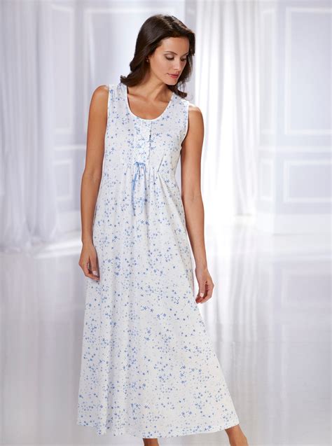 Soft Cotton Jersey Nightdress In Blue White David Nieper