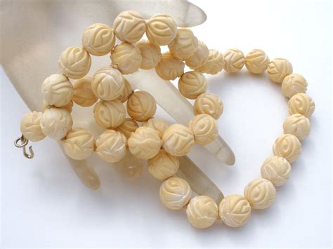 Vintage Carved Rose Bead Necklace Celluloid The Jewelry Ladys Store