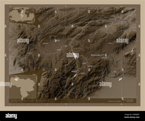 Lara State Of Venezuela Elevation Map Colored In Sepia Tones With