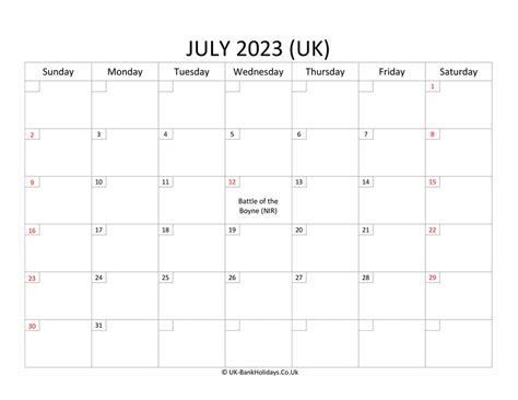 Download Free Printable Uk Calendar July 2023