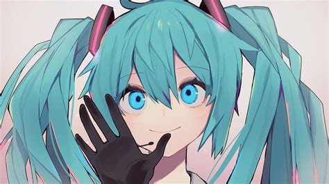 Download 3200x1795 Hatsune Miku Vocaloid Gloves Twintails Aqua Hair
