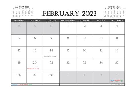 February 2023 Calendar With Holidays Printable Pdf And Image