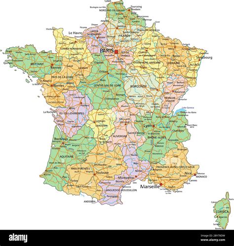 France Highly Detailed Editable Political Map With Labeling Stock