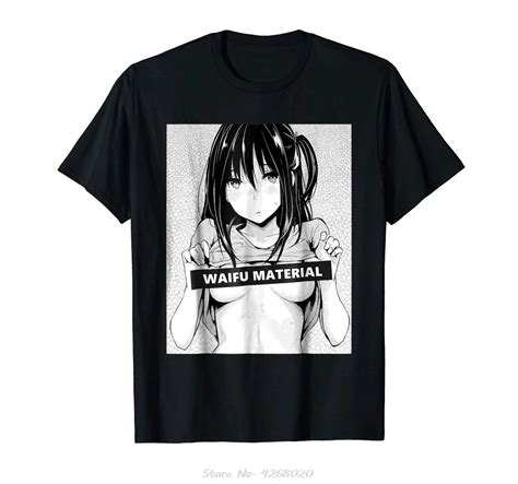 Waifu Material Funny Hentai Anime Black T Shirt Men Short Sleeve Hip Hop Tee T Shirt Top Tee