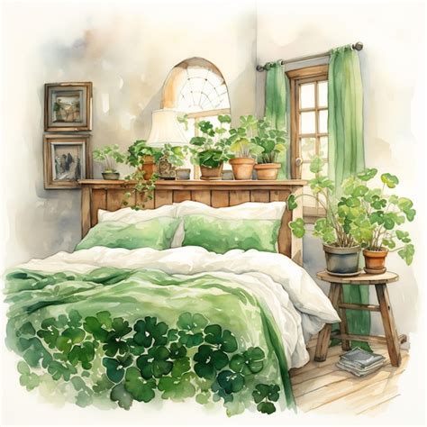 Premium Ai Image A Drawing Of A Bed With A Green And White Blanket