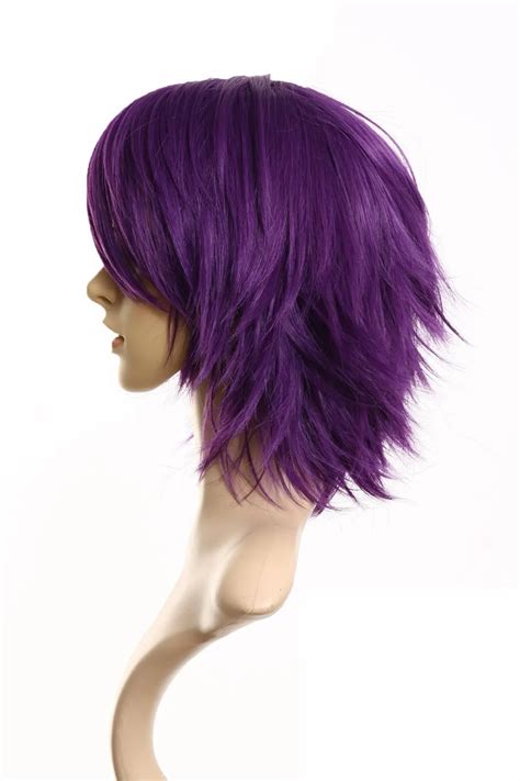 Fashion Men Short Straight Hair Purple Male Cosplay Wig Party Full Wigs