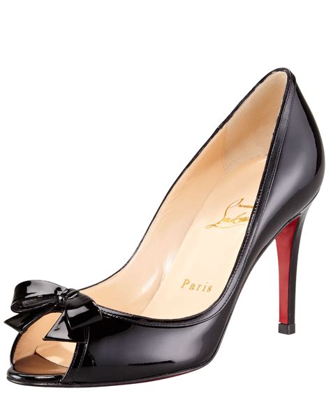 Christian Louboutin Milady Patent Leather Bow Peeptoe Red Sole Pump In