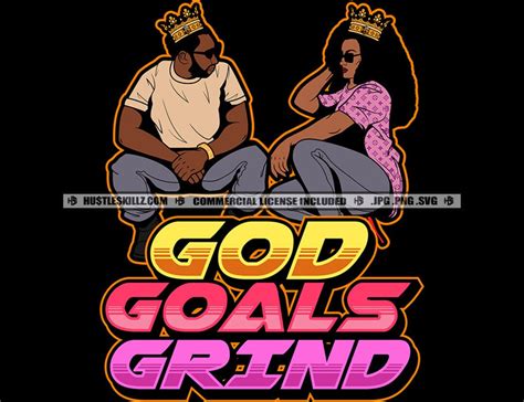 God Goals Grind Black Couple Man Woman King Queen Crowns Beard Etsy