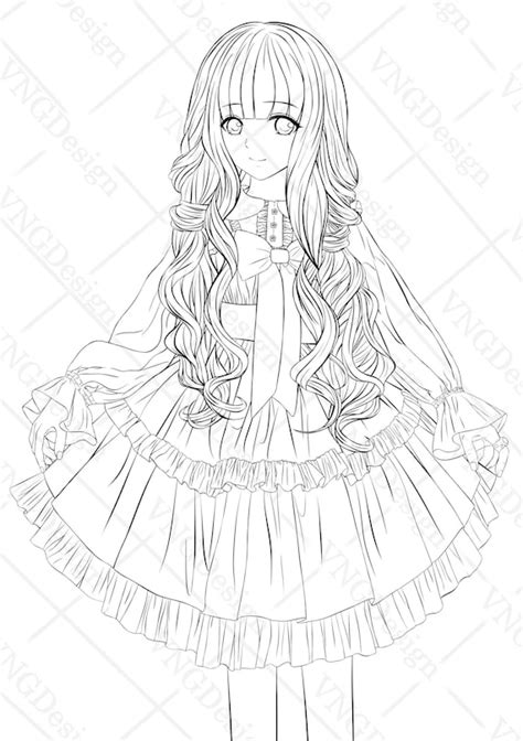Cute Girl Colouring Page Anime Colouring Page Colouring Etsy Uk