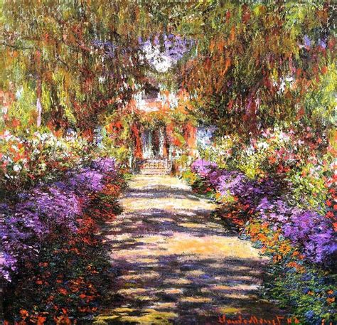 Original Oil Paintings Claude Monet Pathway In Monets Garden At Givern