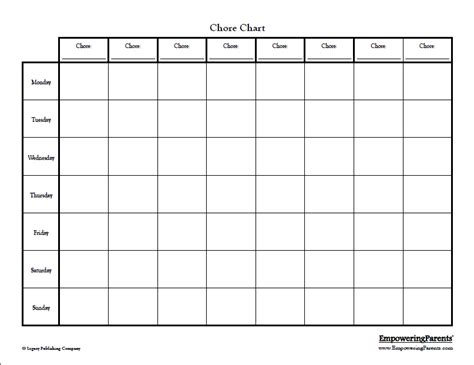 Free Printable Monthly Chores Chart For Kids