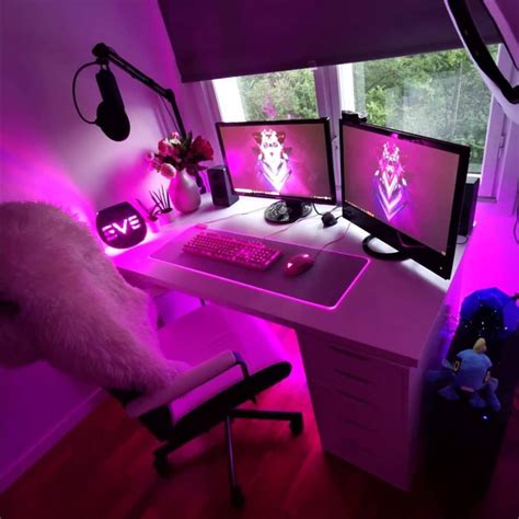 Cute setups cool bedroom setups. pink gaming set - Google Search | Gamer room, Gaming room ...