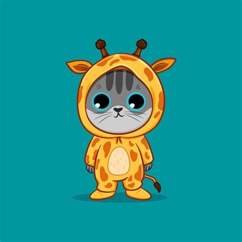 Premium Vector Cute Cat Wearing Giraffe Costume Cartoon Vector Icon