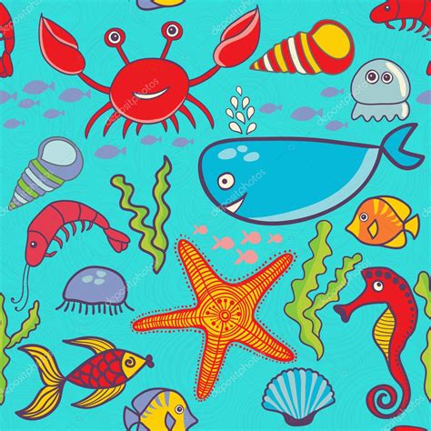 Marine seamless pattern, endless texture of sea world — Stock Vector
